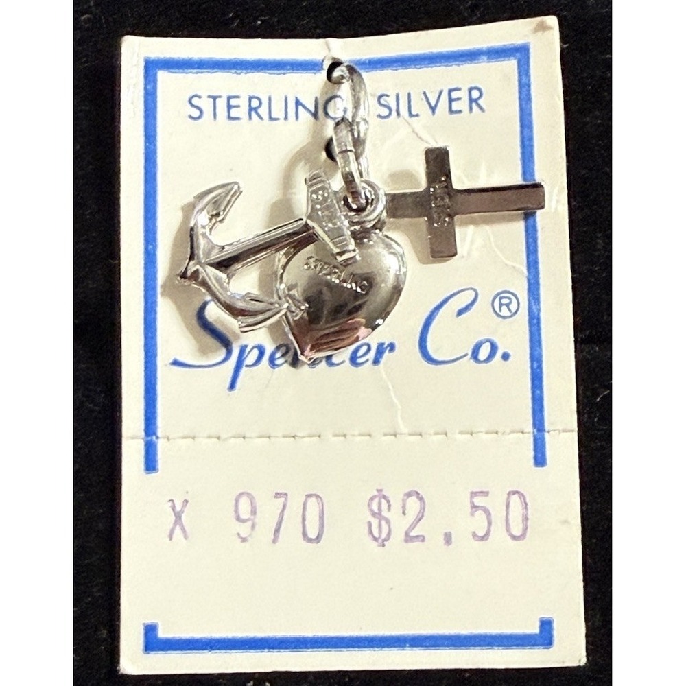 Vintage Pendant Charm Sterling Silver Heart Cross Anchor Charms NOS